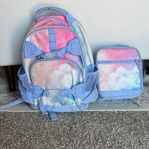 Kids Glittery Backpack and Lunchbox Set - Pink and Blue